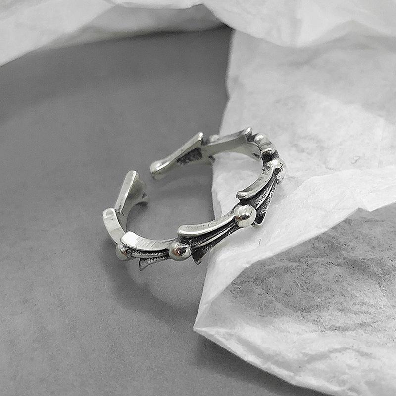 S925 Sterling Silver Vintage Distressed Bone Ring for Women Open -561(45%)