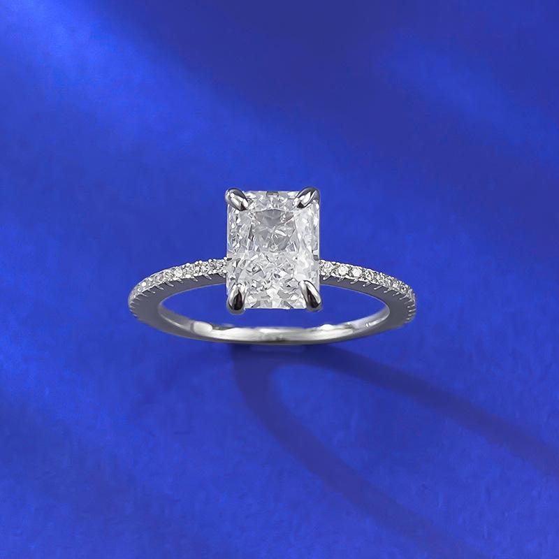 S925 Sterling Silver Ice Flower Cut Rectangular Ring 6*8mm 6A Cubic Zirconia Ring-196(35%)