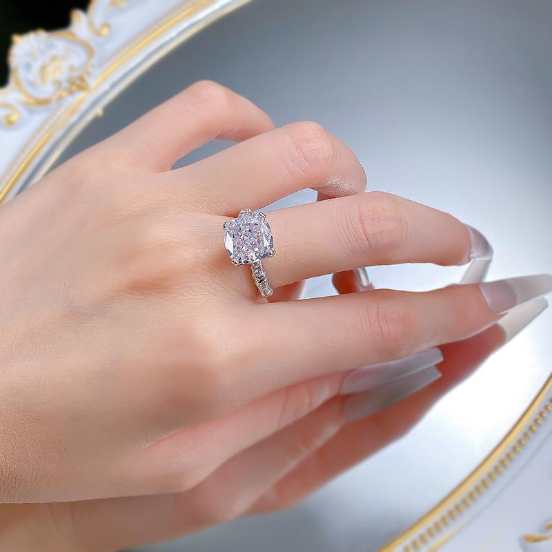 S925 Sterling Silver Ice Flower Cut Square 10*10mm 8A Cubic Zirconia Ring-418(25%)