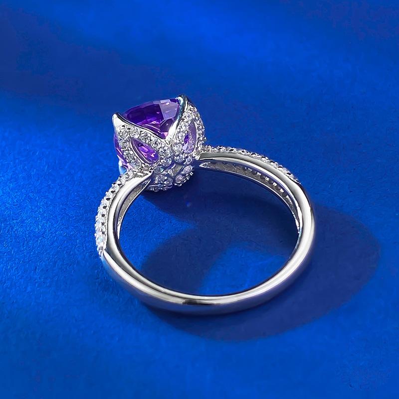 S925 Sterling Silver Purple Square Four-claws Ring 8*8mm 6A Cubic Zirconia Ring-419(25%)