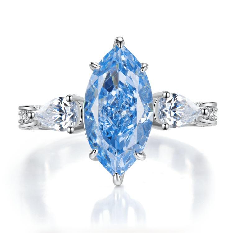 S925 Sterling Silver Aquamarine Marquise Ring 8*16mm 6A Cubic Zirconia Ring-238(35%)