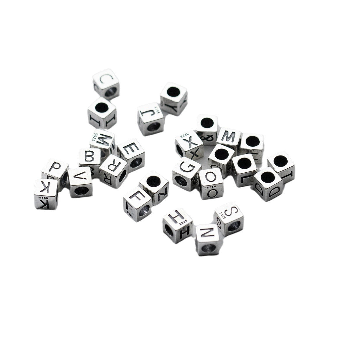 S925 Sterling Silver Retro Matte 26 English Alphabet Letters Geometric Spacer Beads Handmade DIY Bracelet Material Scattered Beads