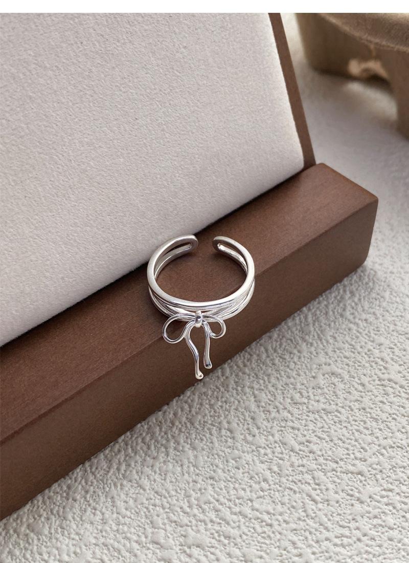 S925 Sterling Silver Simple Bowknot Ring for Women Open Ring -510(45%)