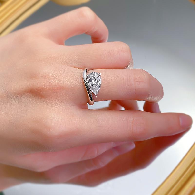 S925 Sterling Silver Pear Ice Flower Cut Pear Ring 2 Karat 8A Cubic Zirconia Ring fashion jewelry accessory woman girl promise ring-398(35%)