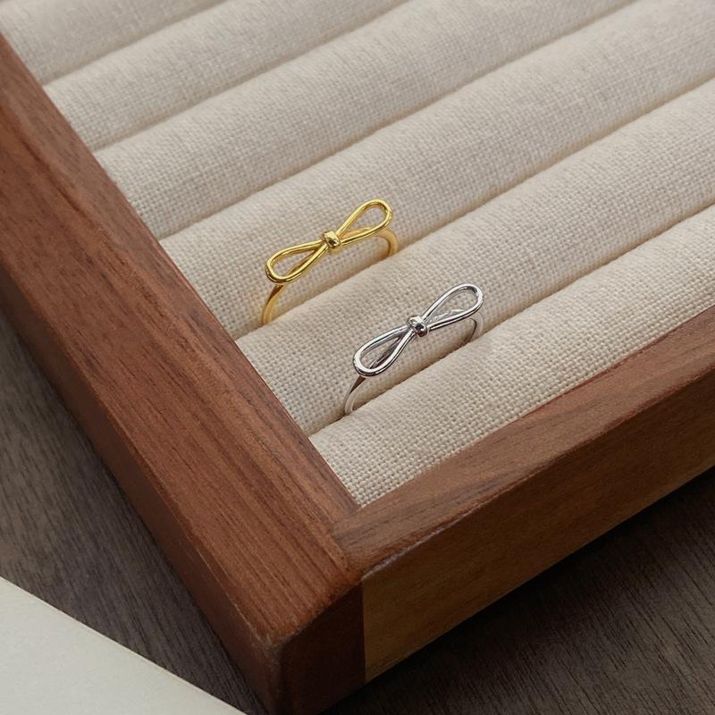 S925 Sterling Silver Simple Line Hollow Bowknot Ring Open Ring for Women -500(45%)