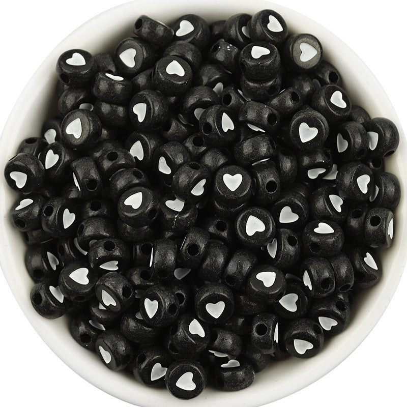 100 Pcs/Pack Acrylic Flat round Beads Diy Black Background White Love Beads/Single English Letter Loose Beads