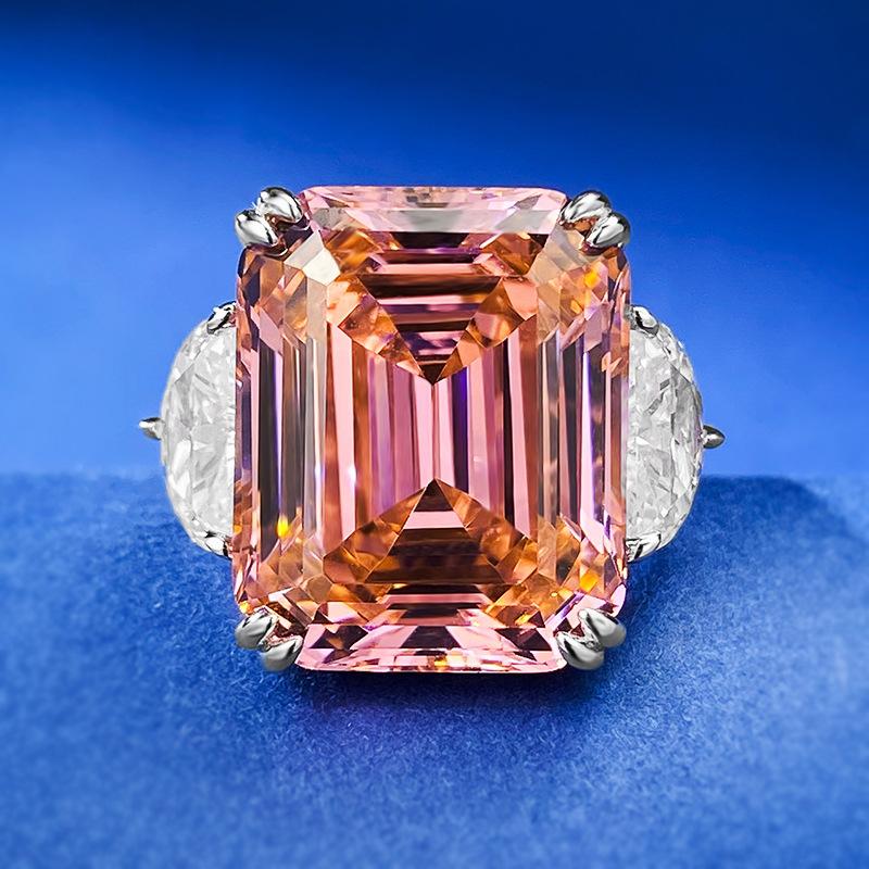 S925 Sterling Silver Orange Pink Grandma Asscher Cut Rectangular Ring 13*16mm 8A Cubic Zirconia Ring 15carats-132(45%)