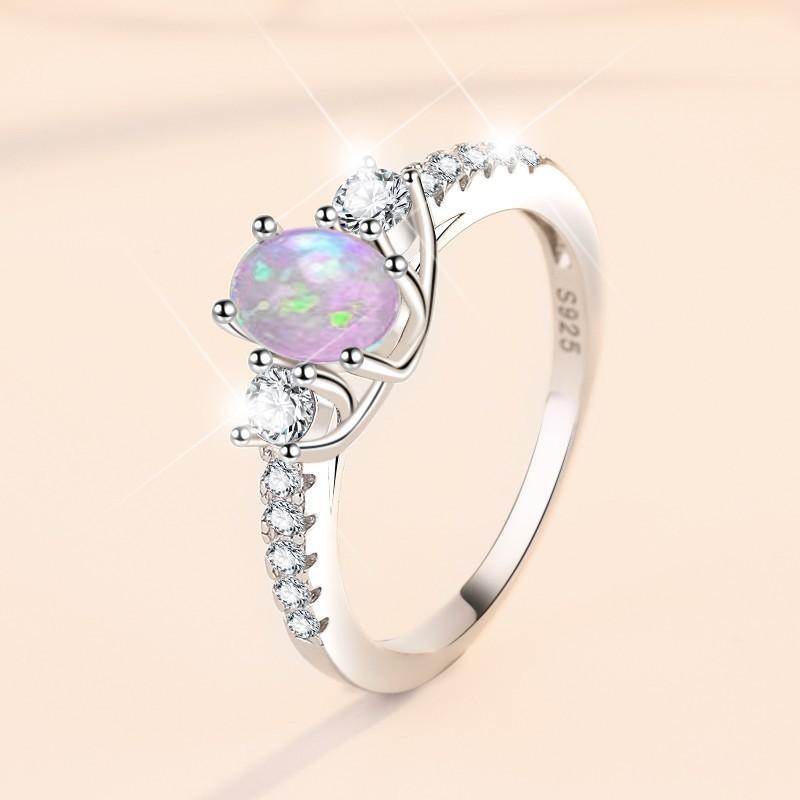 77. S925 Sterling Silver Ring Opal Stone Ring