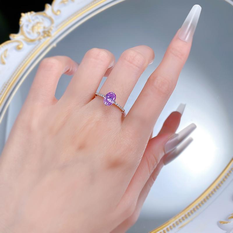 S925 Sterling Silver Purple Pigeon Egg Cut Oval Ring 6*8mm 6A Cubic Zirconia Ring-394(35%)