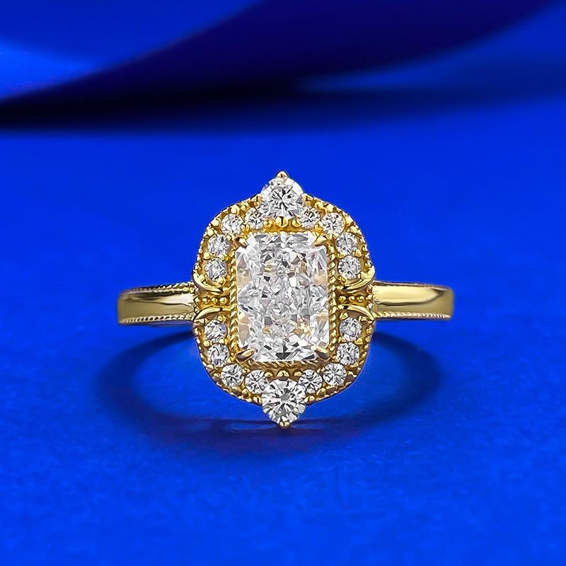 S925 Sterling Silver Ice Flower Cut Square 5*7mm 6A Cubic Zirconia Ring-433(25%)