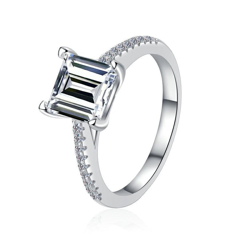 S925 Sterling Silver Princess  Square Synthetic Moissanite Ring fashion jewelry accessory woman girl promise ring-192(35%)