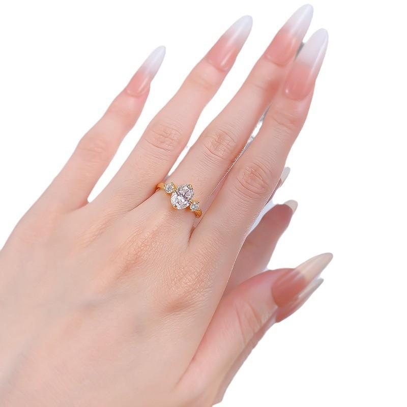 S925 sterling silver Golden-plated Oval Cut Ring 7*9mm 6A cubic zirconia ring fashion jewelry accessory woman Girl promise ring-357(35%)