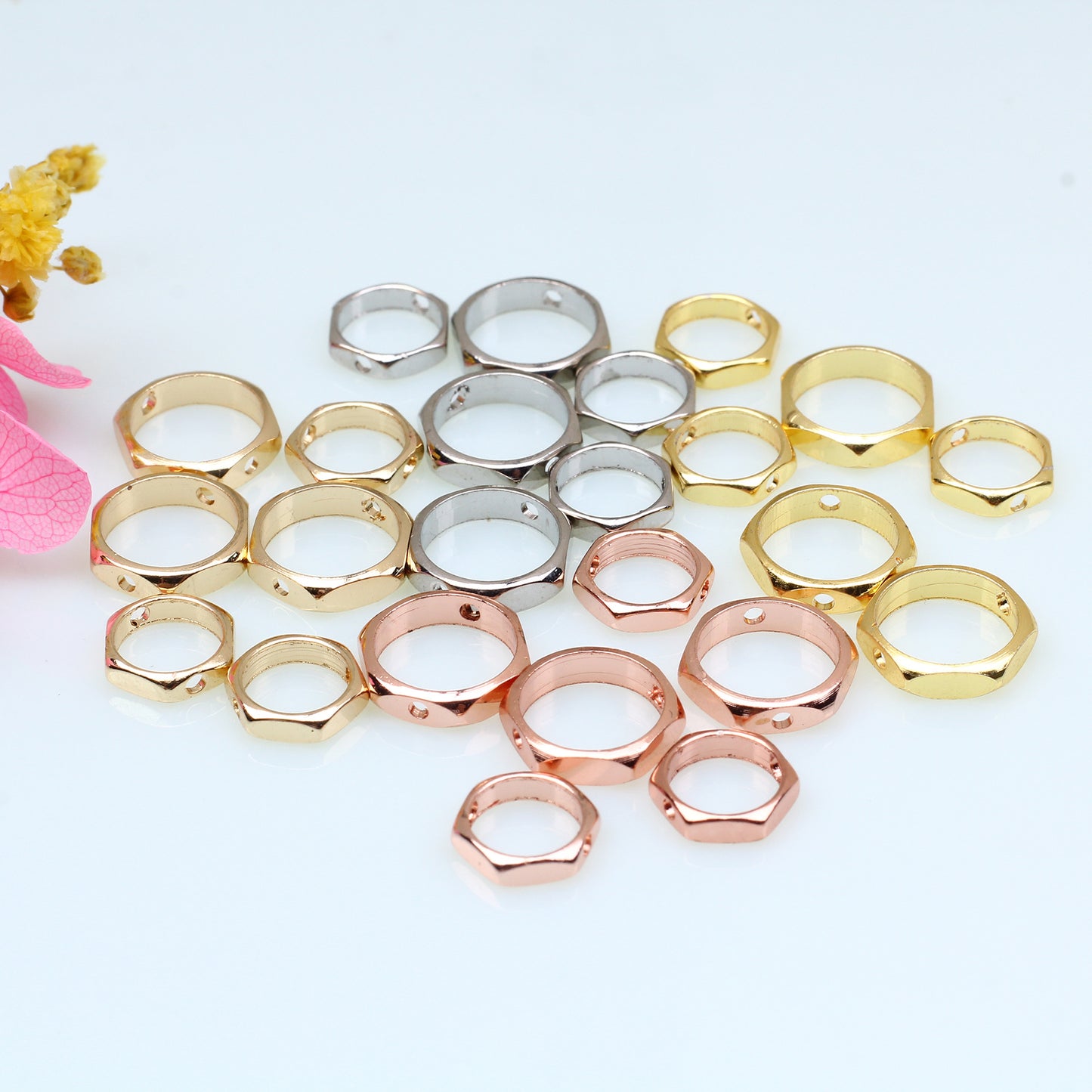 Hexagonal Wrapped Bead Copper Ring For Jewelry DIY，Covered By 14/18K Real Gold Or Silver