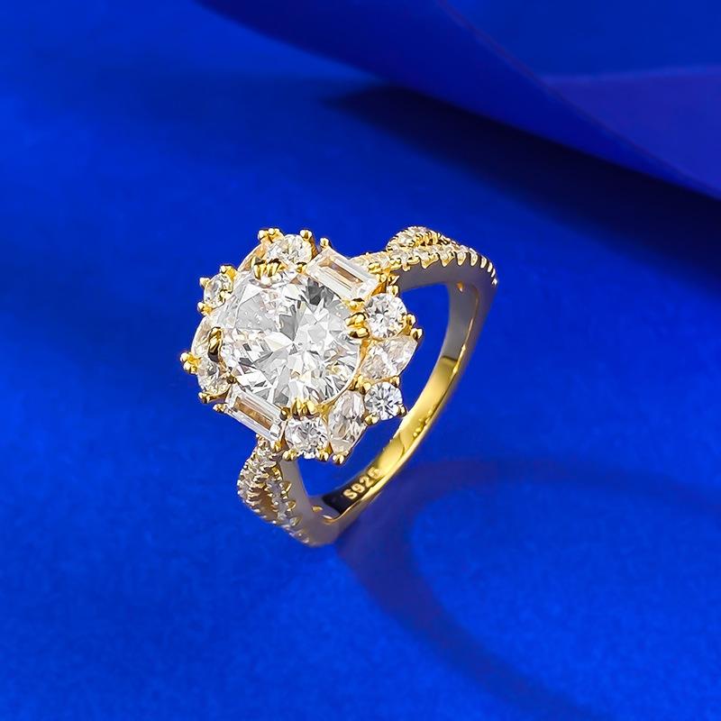 S925 Sterling Silver Pigeon Egg Oval Golden Plated 7*9mm 6A Cubic Zirconia Ring-451(25%)