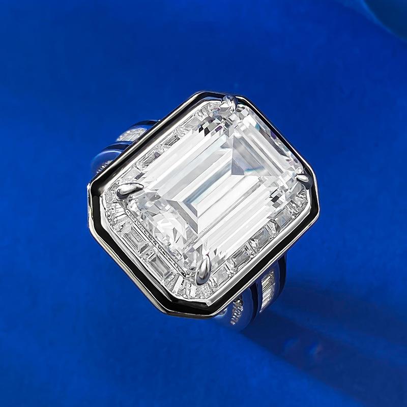 S925 Sterling Silver Big Grandma Asscher Four Claw 10*14mm 8A Cubic Zirconia Ring-113(45%)