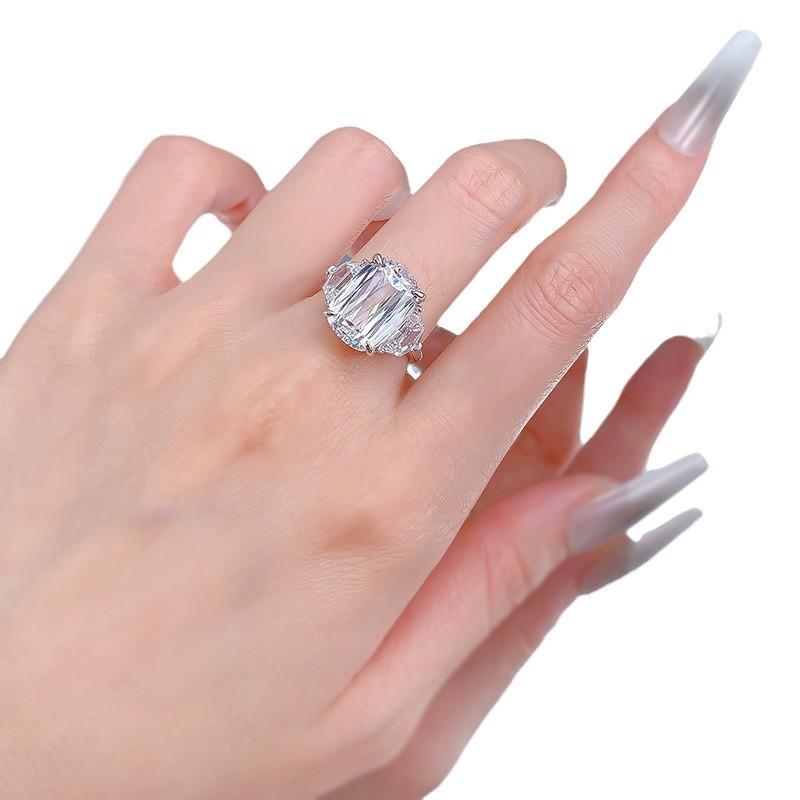 S925 Silver Fat Square Prism Cut Ring 10 * 14mm 8A Cubic Zirconia Ring fashion jewelry accessory woman girl promise ring-285(35%)