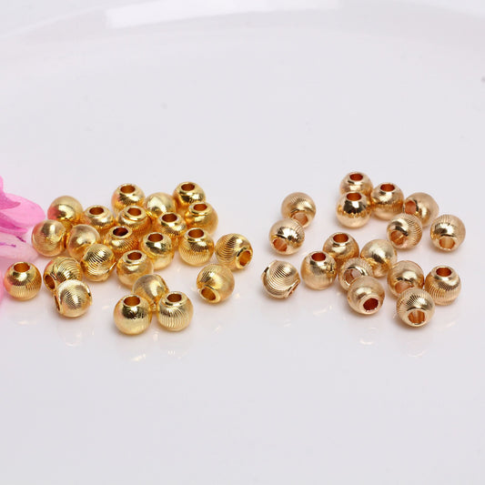 Cat's Eye Solid Embossed Copper Beads For Jewelry DIY，Covered by 14/18K Real Gold Or Silver