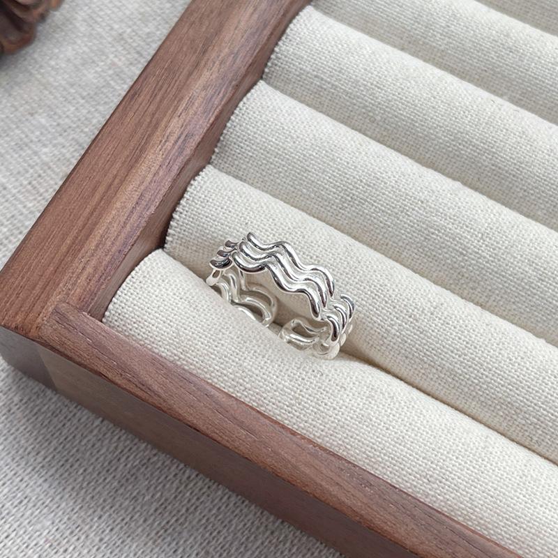 S925 Sterling Silver Three-Layer Wave Ring for Women Geometric Open Ring -532(45%)