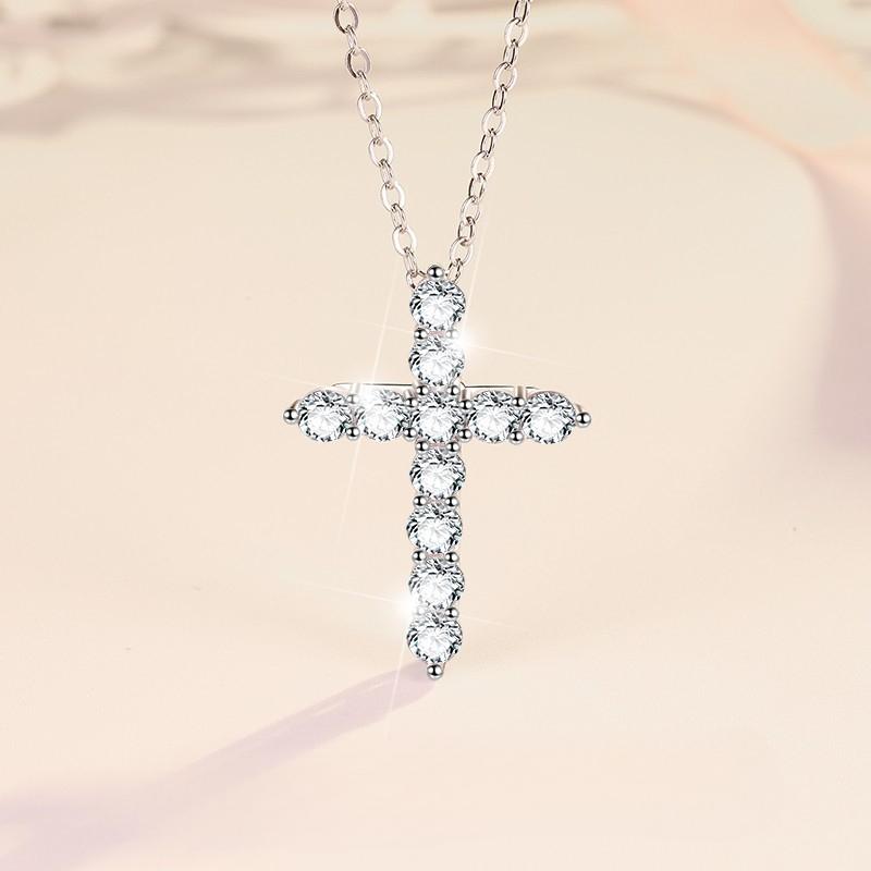S925 Sterling Silver Synthetic Moissanite Small Cross Pendant birthday gift silver jewelry minimalist necklace pendant necklace-317(35%)