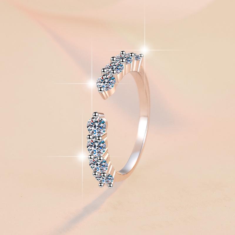 Synthetic Moissanite S925 Sterling Silver Four Stars Band Ring Open Ring fashion jewelry accessory woman girl promise ring Springtok-118(35%)