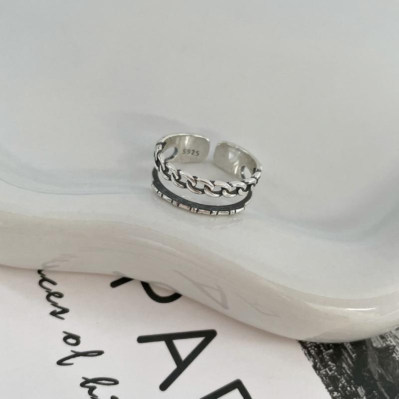 S925 Sterling Silver Vintage Double Layer Chain Ring for Women - 501(45%)