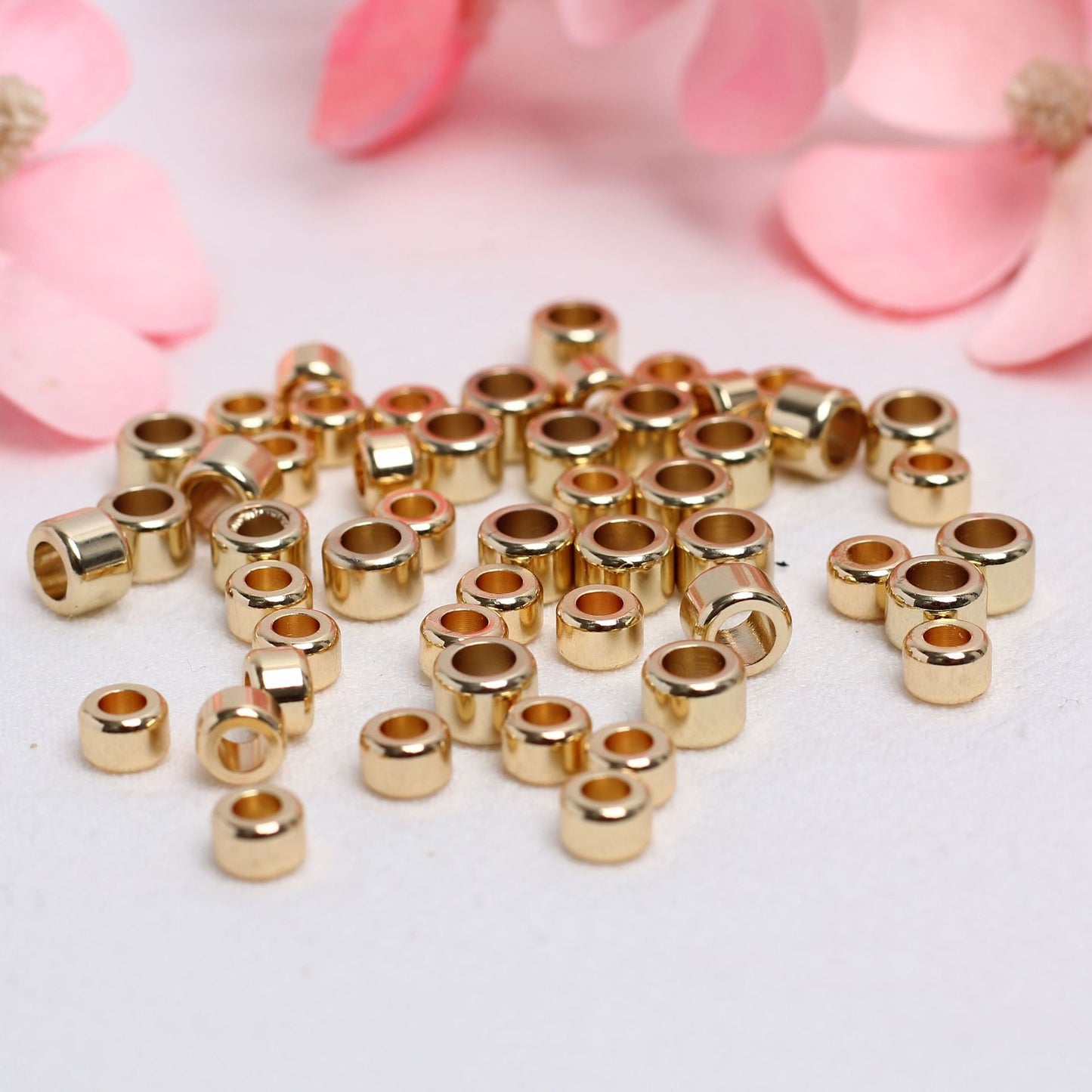 Large Hole Cylindrical Copper Bead For Jewelry DIY，Covered by 14/18K Real Gold Or Silver