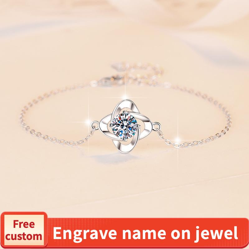 925 Sterling Silver Four Petals Bracelet Synthetic Moissanite Bracelet-313(35%)