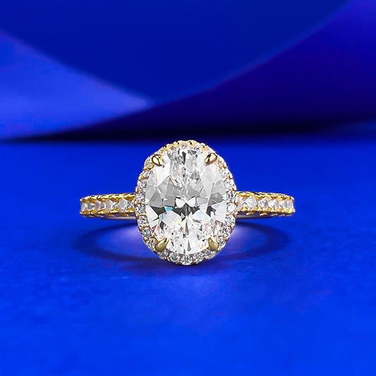 S925 Sterling Silver Oval Pigeon Eggs Golden Plated 7*9mm 6A Cubic Zirconia Ring-126(45%)