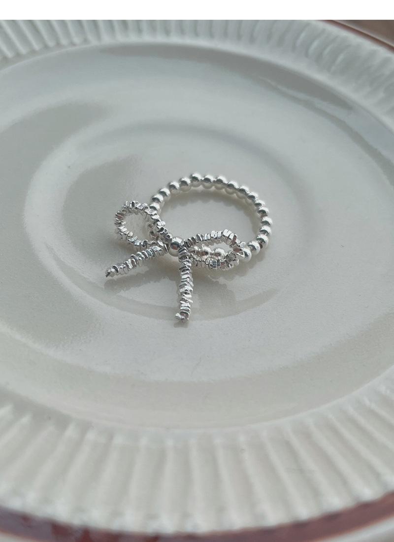 S925 Sterling Silver Broken Silver Bow Elastic Cord Stretch Beaded Ring for Women - 520(45%)