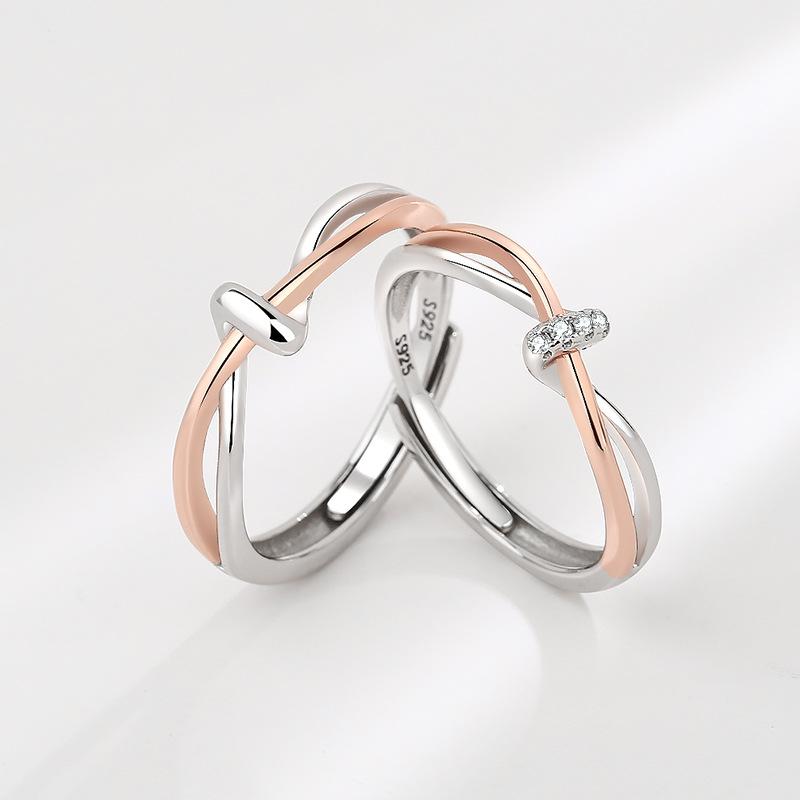 S925 Sterling Silver Twin Knot Couple Ring Open Ring-556 weddingring(45%)