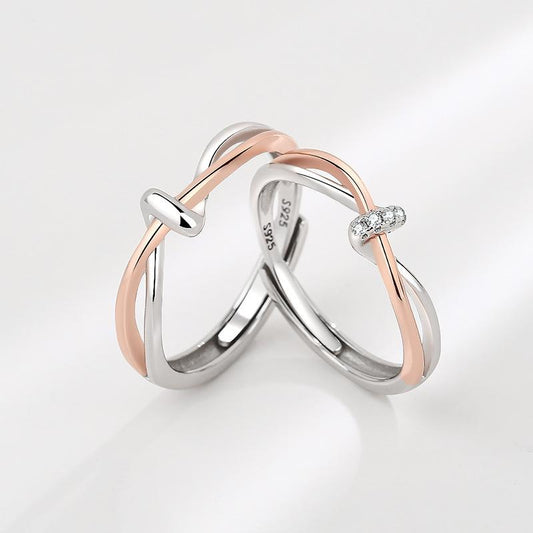S925 Sterling Silver Twin Knot Couple Ring Open Ring-556 weddingring(45%)