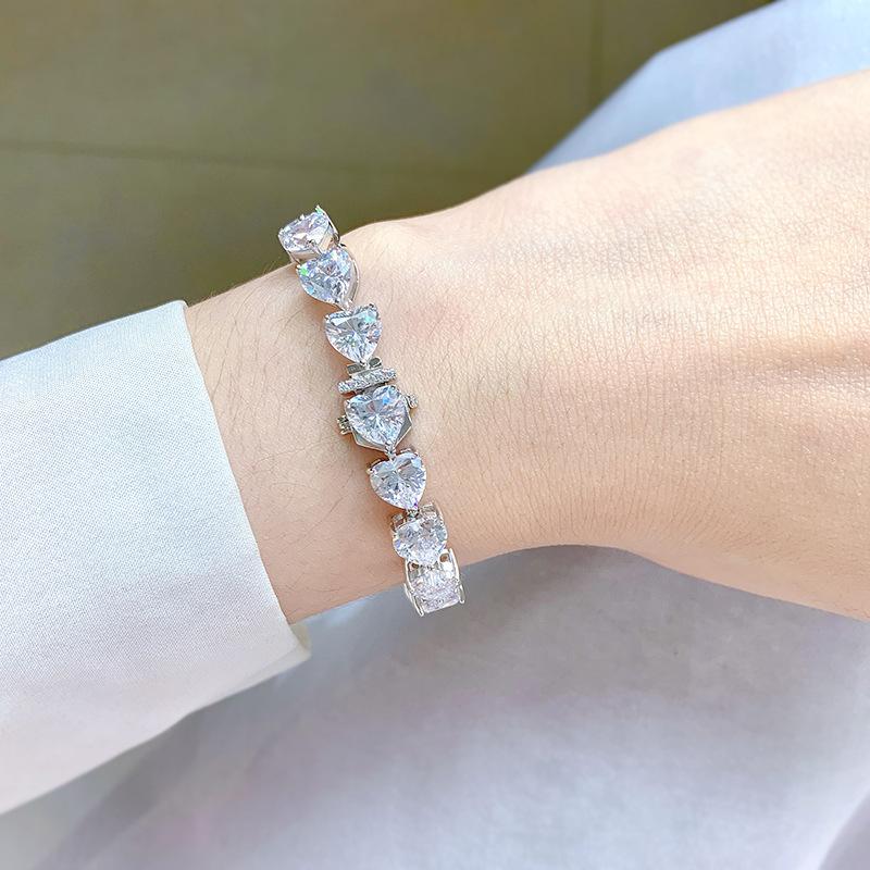 S925 Sterling Silver Bracelet Full Heart 8A Cubic Zirconia Bracelet-306(15%)