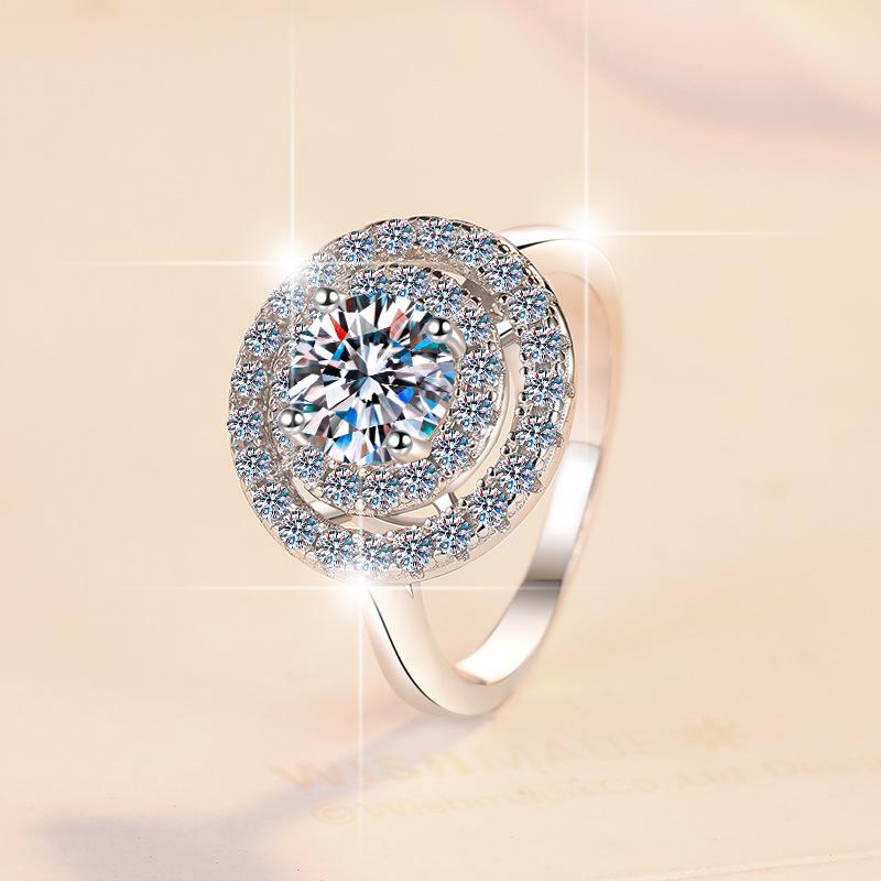 NO8-3. S925 Sterling Silver Ring Sunflower  Synthetic Moissanite