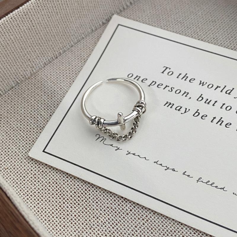 S925 Sterling Silver Vintage Chain Cross Silver Ring for Women - 505(45%)