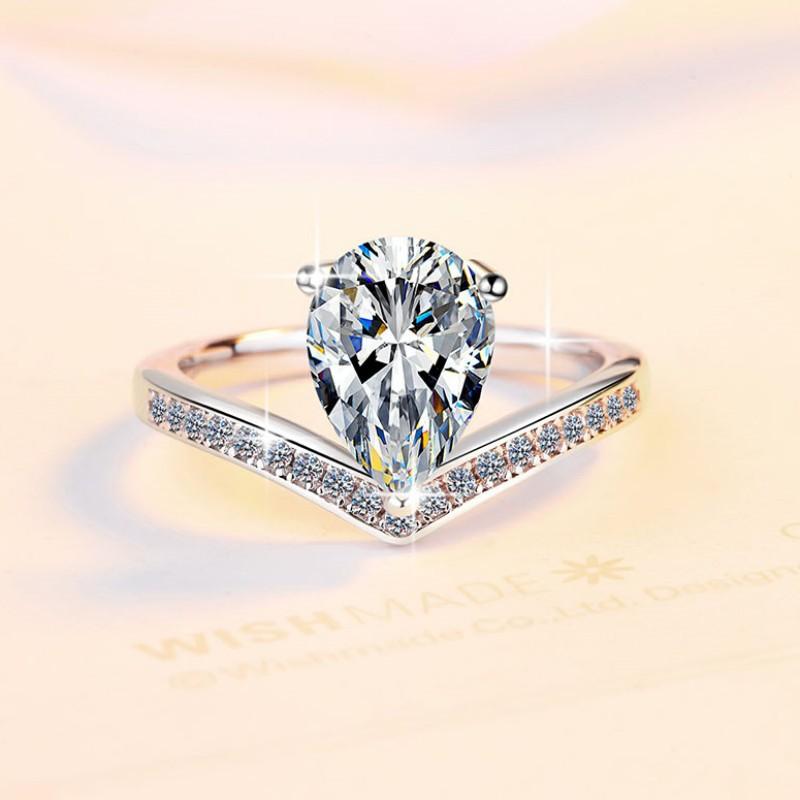 S925 Sterling Silver  Pear-shaped Crown Ring Synthetic Moissanite Ring fashion jewelry accessory woman girl promise ring-245(35%)