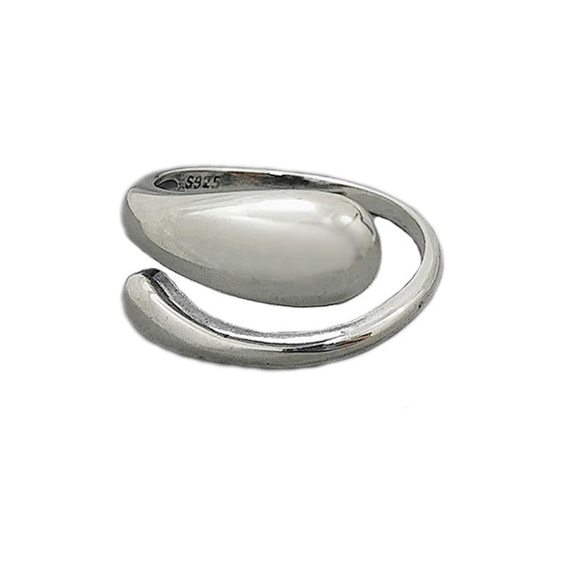 S925 Sterling Silver Minimalist Smooth Water Drop Open Ring for Women -560(45%)
