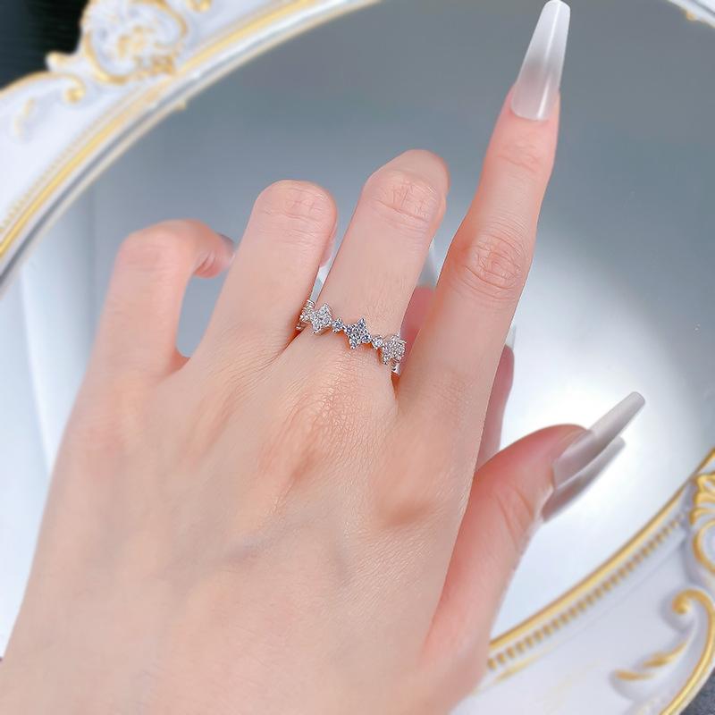 S925 Silver Four-Leaf Flower Ring Band Ring Wide Ring 6A Cubic Zirconia Ring fashion jewelry accessory woman girl promise ring Springtok-278(35%)