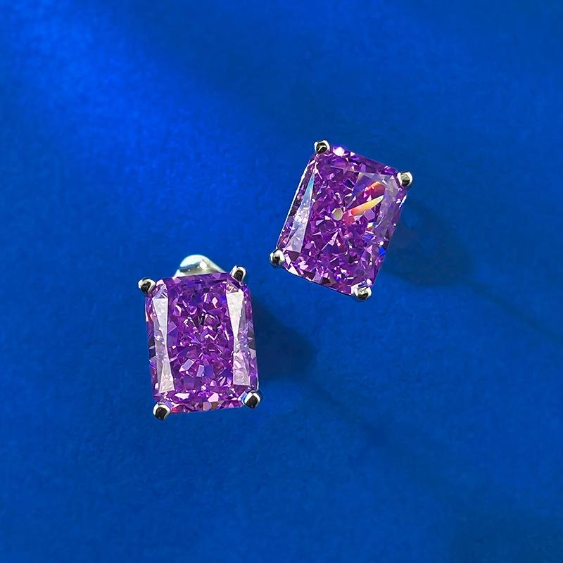 S925 Sterling Silver Ice Flower Cut Ear Stud 7 * 9mm 8A Cubic Zirconia Earrings Daily Life Earrings Springtok-613(35%)