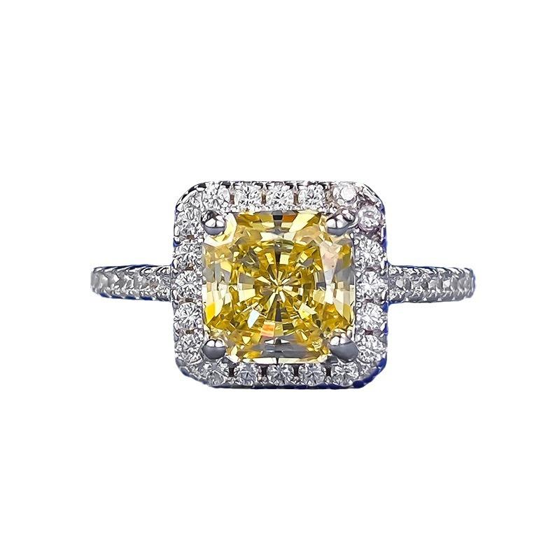 S925 Sterling Silver Cushion Shape Square White/Yellow/Pink 7*7mm 6A Cubic Zirconia Ring-147(45%)