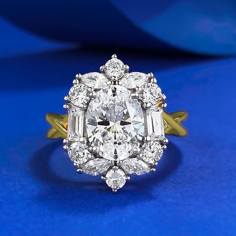 S925 Sterling Silver Pigeon Egg Oval Golden Plated 7*9mm 6A Cubic Zirconia Ring-111(45%)