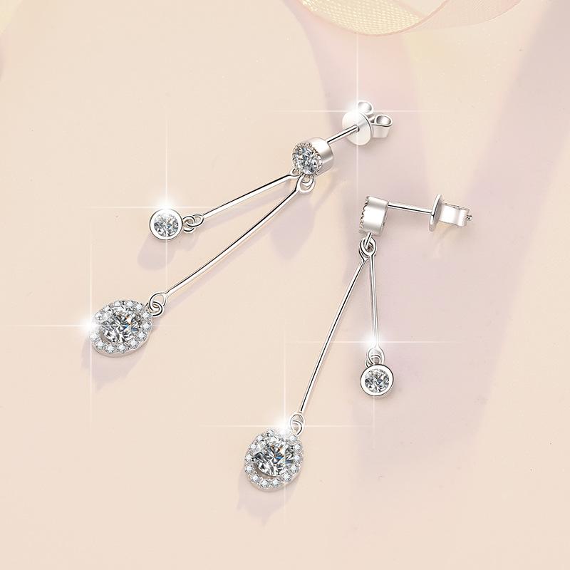 S925 Sterling Silver Line  Earrings D Color Synthetic Moissanite Daily Life Earrings(35%)-614