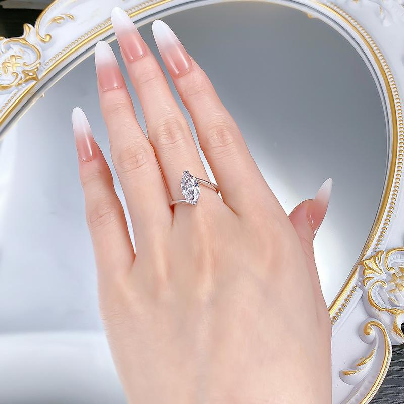 S925 Sterling Silver Marquise Horse Eye Cut Ring 6*12mm 6A Cubic Zirconia Ring-288(35%)