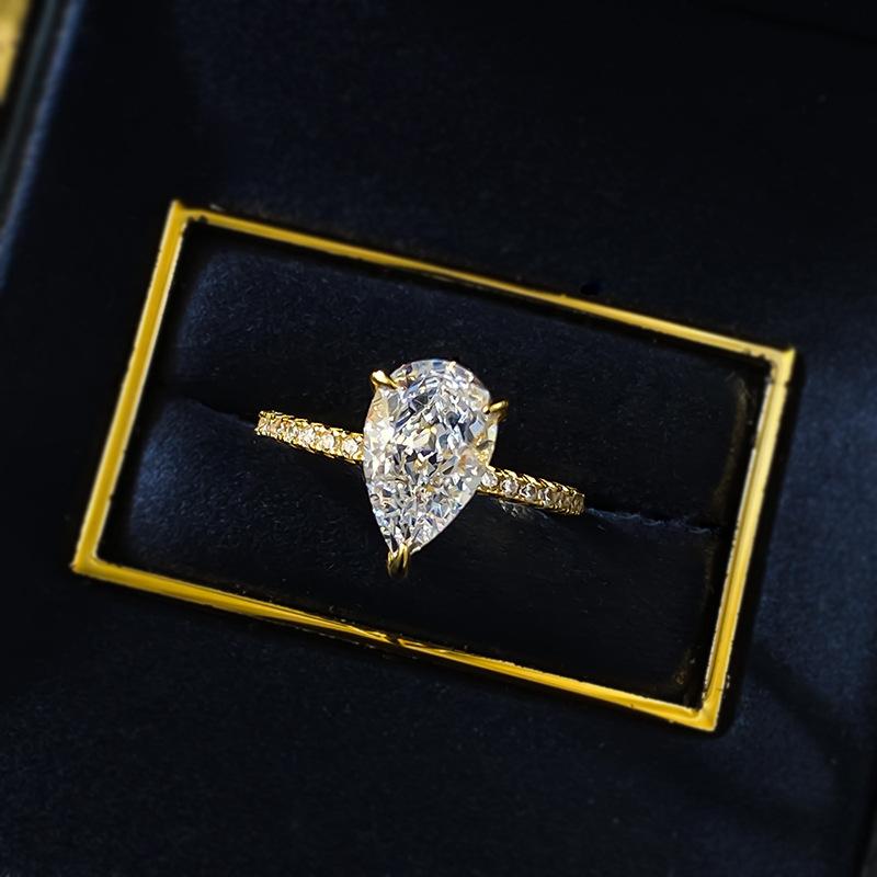 S925 Sterling Silver Pear Shaped Ice Flower Cut Ring 7*11mm 8A Cubic Zirconia Ring fashion jewelry accessory woman girl promise ring Springtok-216(35%)