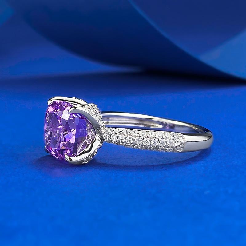 S925 Sterling Silver Purple Square Four-claws Ring 8*8mm 6A Cubic Zirconia Ring-419(25%)