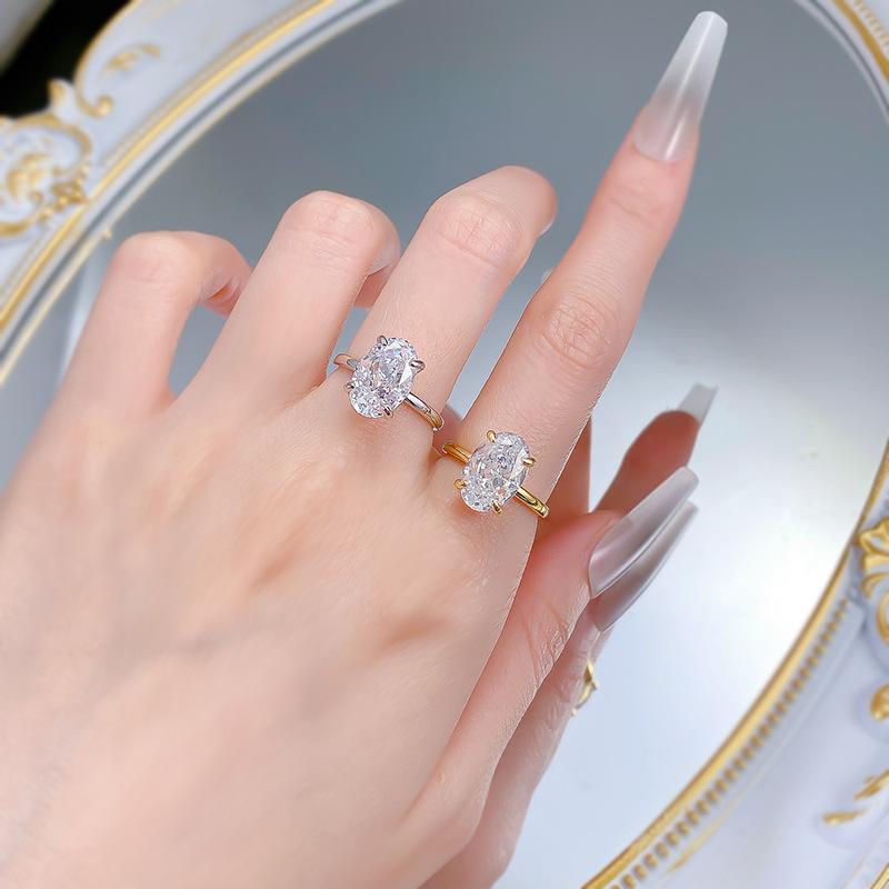 S925 sterling silver oval cut pigeon egg Ring 8*12mm 8A cubic zirconia ring-231(35%)