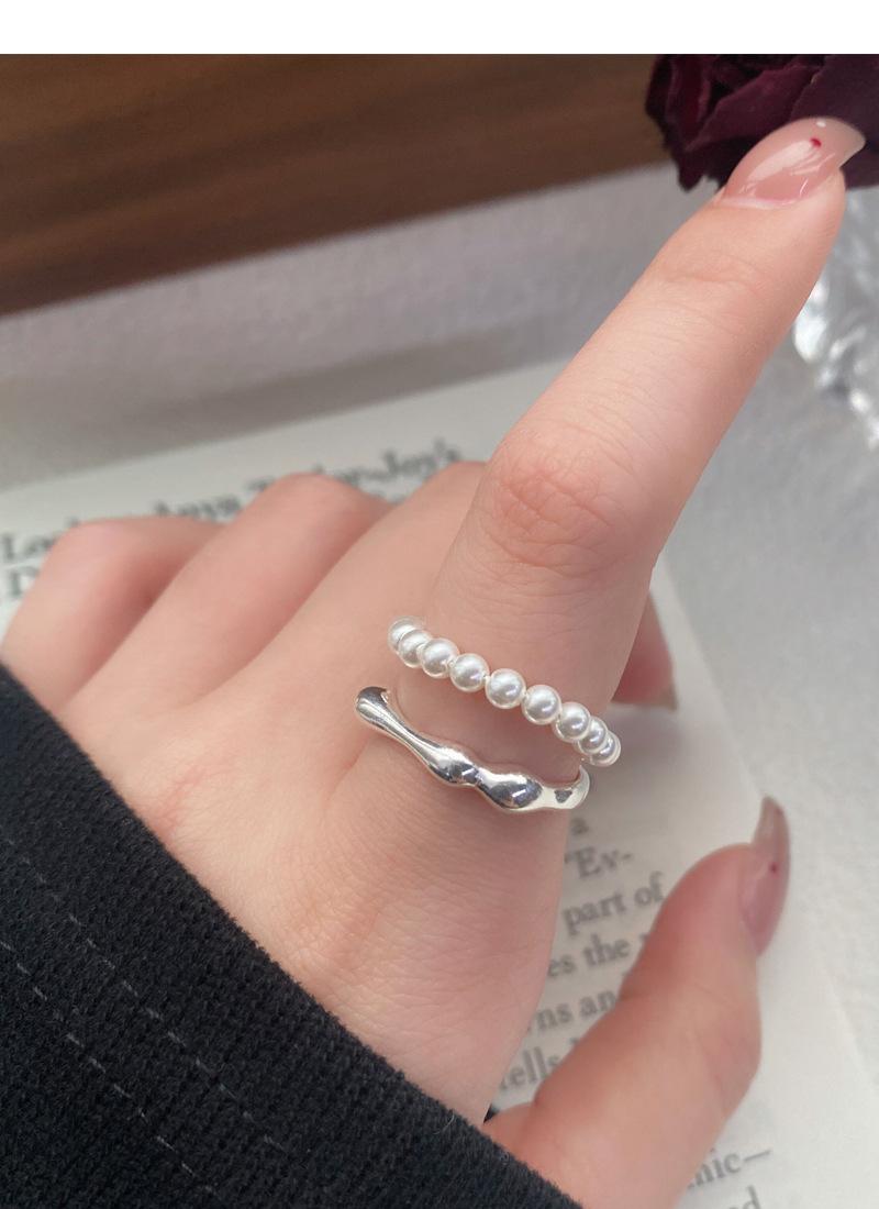 S925 Sterling Silver Double-Layer Pearl Ring for Women Switchable Index Finger Ring-512(45%)