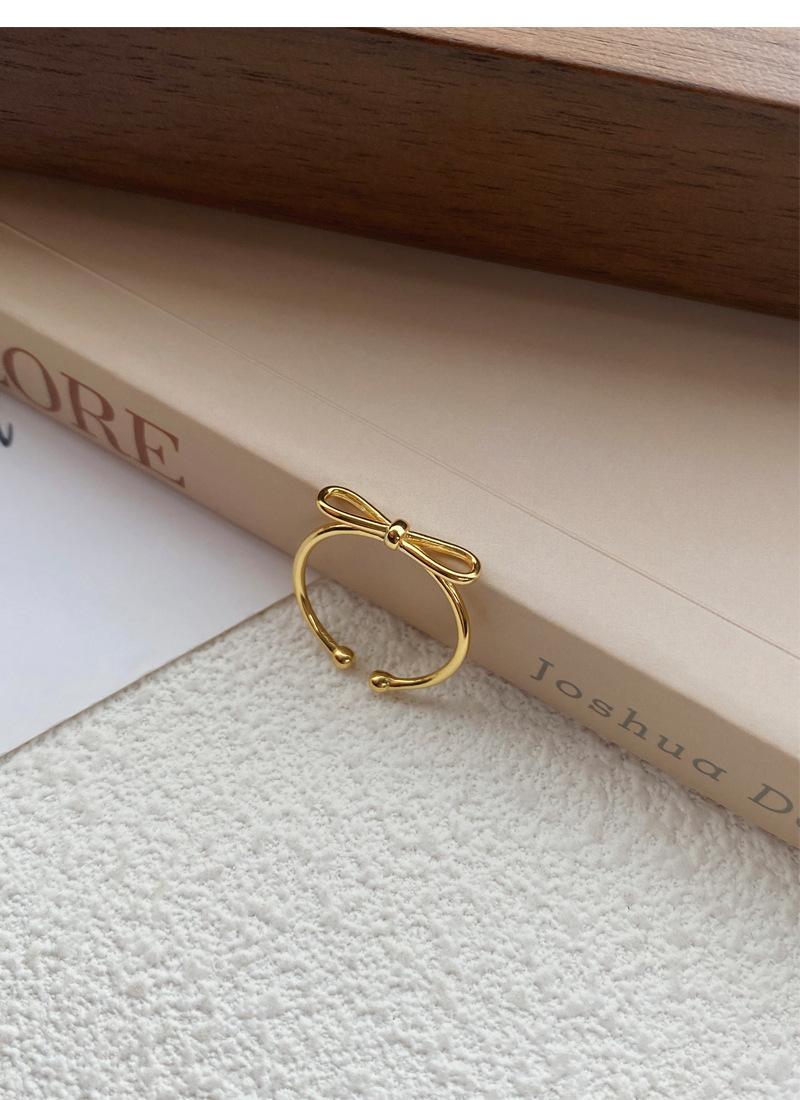 S925 Sterling Silver Simple Line Hollow Bowknot Ring Open Ring for Women -500(45%)