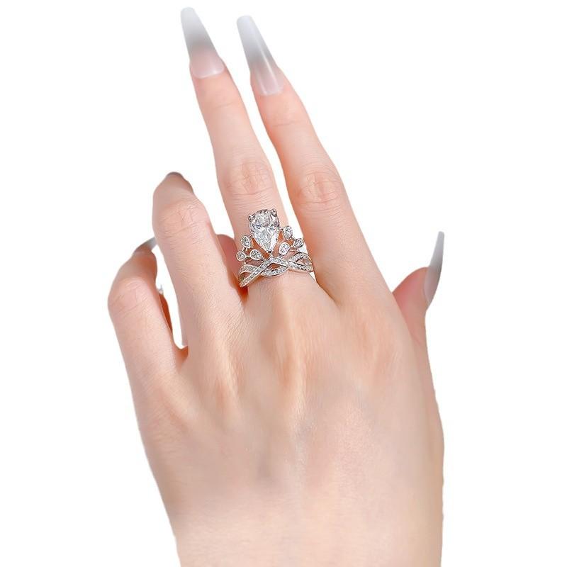 S925 sterling silver oval cut pear-shaped water drop Ring 8*12mm 6A cubic zirconia ring fashion jewelry accessory woman girl promise ring-338(35%)