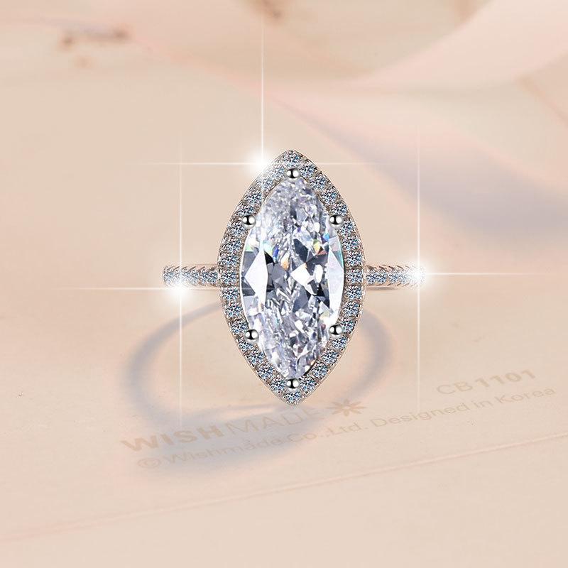 S925 Sterling Silver Horse Eye Ring Synthetic Moissanite Ring fashion jewelry accessory woman girl promise ring-172(1%)