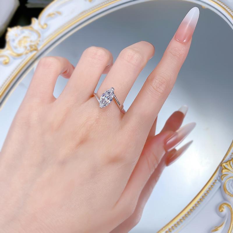 S925 Sterling Silver Marquise Horse Eye Cut Ring 6*12mm 6A Cubic Zirconia Ring-288(35%)